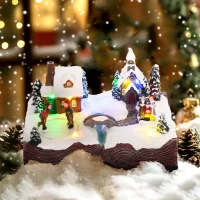 HOMCOM Pueblo Navideño Escena Navideña con Luces y Música Patinadores Giratorios Decoración de Navidad 23x18x15 cm Multicolor(m-10)