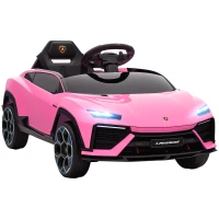 AIYAPLAY Coche Eléctrico para Niños de +3 Años con licencia Lamborghini Batería 12V Mando a Distancia 2,4 G Motor Doble Rosa(m-1)