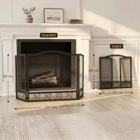 HOMCOM Pare Feu Cheminée Pliable 3 Panneaux, Pare-Étincelles Cheminée, Motif Floral, Métal, 107 x 60 cm, Noir(m-3)