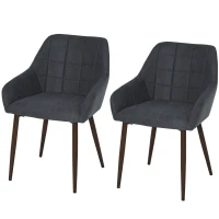 HOMCOM 2 Pieces Linen-Touch Fabric Dining Chair with Grid Pattern Cushion and Backrest, Mid Back Leisure Chair with Steel Leg, Sponge Padded Armchair for Dining Room(m-1)