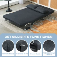 HOMCOM Slaapbank, 5-voudig verstelbaar, suède-imitatie, stalen frame, incl. kussens, zwart(m-6)