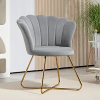 HOMCOM Velvet-Feel Lotus Petal Accent Chair - Grey(m-10)