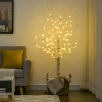 HOMCOM Árvore de Bétula com 96 Luzes LED IP44 Branco Quente Ramos Flexíveis Árvore de Decoração 22x22x150cm Branco(m-10)