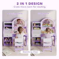 AIYAPLAY Kids Vanity Set, Girls Dressing Table with Stool, 2-Colour Lights Mirror, Pretend Dresser Gift for Ages 3-8, Purple(m-7)