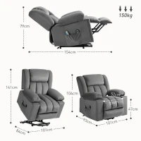 HOMCOM Elektrische Relaxfauteuil met opsta-hulp – Ligstoel met verwarmings- en massagefunctie, afstandsbediening, bekerhouder, zijvak, USB, pocketvering, fluweel, donkergrijs(m-3)