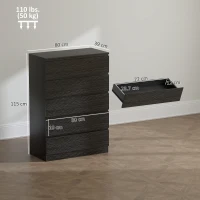 HOMCOM Chest of Drawers, 5 Drawer Dresser, Modern Storage Cabinet with 5 Drawers, for Bedroom, Living Room, Black(m-3)