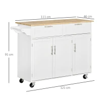 HOMCOM Kitchen Island Utility Cart, with 2 Storage Drawers & Cabinets for Dining Room, White(m-3)