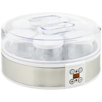 HOMCOM Yoghurtmaker Yoghurtmachine, inclusief 7 glazen, roestvrij staal, 24 cm x 24 cm x 13 cm, zilver + wit(m-1)