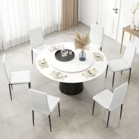 HOMCOM Conjunto de 6 Cadeiras de Sala de Jantar Estofadas em Linho com Pernas em Metal Cadeiras Modernas para Cozinha Quarto Suporta até 120 kg 41x50x97 cm Branco(m-7)