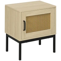 HOMCOM Mesa de Cabeceira com Porta de Vime Estilo Cannage com Pés de Metal 43x30x51 cm Madeira e Preto(m-11)
