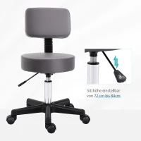 HOMCOM Salonkruk, verstelbaar, ergonomisch, 360° draaibaar, 5 wielen, kunstlederen bekleding, Grijs(m-7)