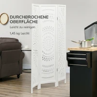 HOMCOM Biombo Dobrável de 3 Painéis de Madeira 120x170 cm Biombo Separador de Ambientes com Padrões Gravados Elegantes Branco(m-7)
