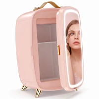 HOMCOM Skincare Refrigerator, 6L Mini Cosmetic Fridge with LED Mirror, Cooling Function for Bedroom, Skincare, Office, Pink(m-1)