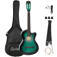 HOMCOM Guitare Électrique 96,5 cm, pour Débutants Juniors et Adultes avec Finition Brillante, Housse, Sangle, Médiators et Cordes de Rechange, Vert foncé(m-7)