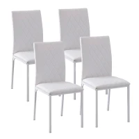HOMCOM Conjunto de 4 Cadeiras de Sala de Jantar, Cadeiras Modernas para Cozinha, Encosto Alto com Costuras Decorativas em Forma de Diamante, Estofadas em Pele Sintética, Pernas de Aço, Suportam até 120 kg, Branco(m-11)
