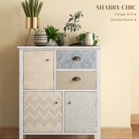 HOMCOM Sideboard, Shabby Chic Commode, 2 Laden, 3 Kasten, Grenenhout, 68x34x80cm, Wit(m-5)
