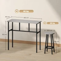 HOMCOM 6-delige eetset 2 bartafel met 4 stoelen in industrieel design grijs(m-3)