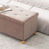 HOMCOM Banco de Armazenamento Dobrável Capacidade de 67 L  Estofado em Veludo Carga 120 kg 76x38x38 cm Rosa Claro(m-8)