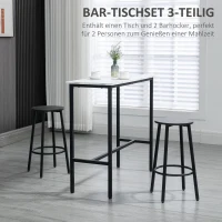 HOMCOM Barset voor 2 personen, 1 tafel met 2 barkrukken, wit marmeren blad, stalen frame(m-4)
