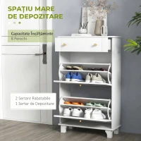 HOMCOM Dulap Pantofi Slim cu 2 Uși, Sertar, Rafturi Reglabile, 8 Perechi, MDF, PAL, 60 x 23,5 x 98,5 cm, Alb(m-4)