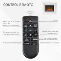 HOMCOM Elektrische Haard, 3D LED Vlammen, Afstandsbediening, Timer, MDF, Wit(m-5)