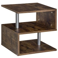 HOMCOM Mesa Auxiliar en Forma de S con Estantes a 3 Niveles Estilo Industrial para Salón 48x48x48 cm Marrón Rústico(m-12)