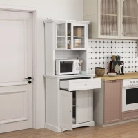 HOMCOM 4-Door Kitchen Cupboard with Drawer, Freestanding Kitchen Cabinet with Glass Doors, Adjustable Shelves and Open Counter, White(m-2)