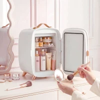 HOMCOM Skincare Refrigerator, 6L Mini Cosmetic Fridge with LED Mirror, Cooling Function for Bedroom, Skincare, Office, White(m-14)