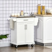 HOMCOM Mueble Auxiliar de Cocina Moderno con 4 Ruedas 1 Cajón 1 Toallero Especiero y Estante Ajustable 83,5x45,7x90,5 cm Blanco(m-10)