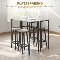 HOMCOM 6-delige eetset 2 bartafel met 4 stoelen in industrieel design grijs(m-7)