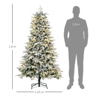 HOMCOM Kunstmatige Kerstboom, Kerstboom, Incl. Kunstmatige Sneeuw, LED-Lichten, 180 cm, Groen + Wit(m-3)