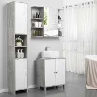 kleankin Colonna Bagno con 2 Armadietti e 2 Vani Aperti in Legno Effetto Cemento, 30x30x180cm(m-2)