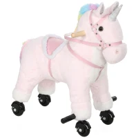 AIYAPLAY Cheval à Monter pour Enfant, Cheval à Roulettes en Peluche avec Effets Sonores, pour 1 à 3 Ans, Charge Max. 40kg, Rose(m-1)
