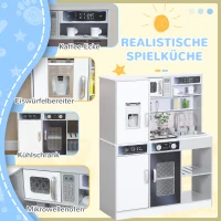 AIYAPLAY Kinderkeuken met Licht en Geluid, Fornuis, Stromend Water, Koffiemachine, Koelkast, Magnetron, Ijsblokjesmachine en Accessoires voor Kinderen van 3-8 Jaar, Wit(m-5)