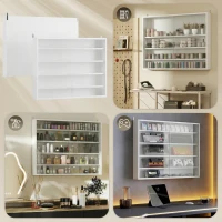 HOMCOM Vitrina de Pared de Madera con Estantes Ajustables y 2 Puertas Correderas de Cristal 80x9,5x60 cm Blanco(m-7)