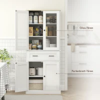 HOMCOM Küchenschrank, Buffet, Acrylfront, Schubladen, 76 x 40 x 182,5 cm, Cremeweiß(m-4)