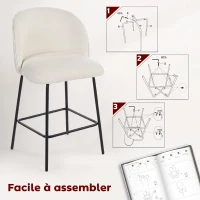 HOMCOM Lot de 2 Tabourets de Bar, Chaises de Bar, Repose-Pieds et Dossier, Tissu Effet Lin, Hauteur d'Assise 68cm, Crème(m-7)