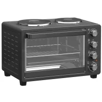 HOMCOM 28L Toaster Oven with Double Hotplate, 1600W Countertop MIni Oven with 60 Minute Timer & 230°C Temp Control, Baking Tray & Wire Rack, Black(m-1)