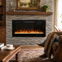 HOMCOM Camino Elettrico da Incasso o a Parete con Temperatura Regolabile, in Acciaio e Vetro, 91.4x9.4x47 cm, Nero(m-10)