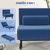 HOMCOM Sofá Cama Individual Plegable con Respaldo Ajustable de 5 Niveles Cojín y Tapizado de Lino Sintético 75x70x75 cm Azul(m-4)