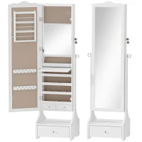 HOMCOM Espelho de Joias com Luzes LED Armário para Joias com Espelho de Ângulo Ajustável Gavetas Mesa Interior Dobrável Branco(m-1)