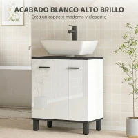 HOMCOM Mueble Bajo Lavabo con 2 Puertas y Estante Ajustable para Lavabo con o sin Pedestal 60x34x70 cm Blanco Brillo(m-6)