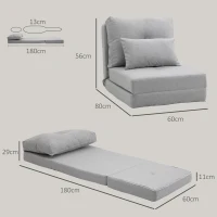 HOMCOM Sofá-Cama Individual Dobrável Revestido em Linho com Encosto Ajustável 5 Posições 1 Almofada Cinzento Claro(m-3)
