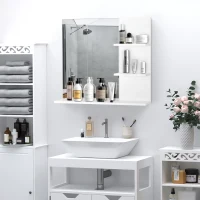 kleankin Elegante Badkamerspiegel met 3 Handige Planken van Wit MDF(m-2)
