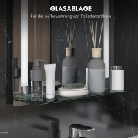 kleankin Badkamerspiegel met LED-verlichting, Elegant en Hoogwaardig, Glas, Aluminium, Kunststof, 50L x 12B x 70H cm(m-4)