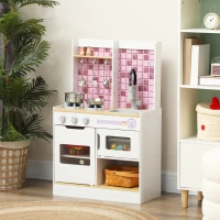 AIYAPLAY Kids Play Kitchen, Pretend Play Kitchen with Realistic Oven, Stove, Sink, Kitchen, Accessories, White(m-10)