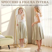 HOMCOM Specchio Verticale Ovale da Terra con Supporto, in Vetro e Metallo, 40x41x159 cm, Tonalità Oro(m-4)