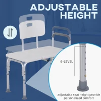 HOMCOM Height Adjustable Shower Chair, Non Slip Bath Transfer Bench for Elderly, Disabled with Armrest and Backrest, 300 lbs Capacity, White(m-5)