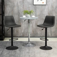 HOMCOM Lot de 2 tabourets de bar style vintage réglable pivotant avec repose-pieds revêtement synthétique - noir - hauteur réglable 90-110 cm(m-10)