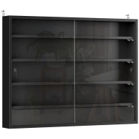 HOMCOM Vitrina de Pared Vitrina de Madera con Estantes Ajustables y 2 Puertas Correderas de Cristal 80x9,5x60 cm Negro(m-1)
